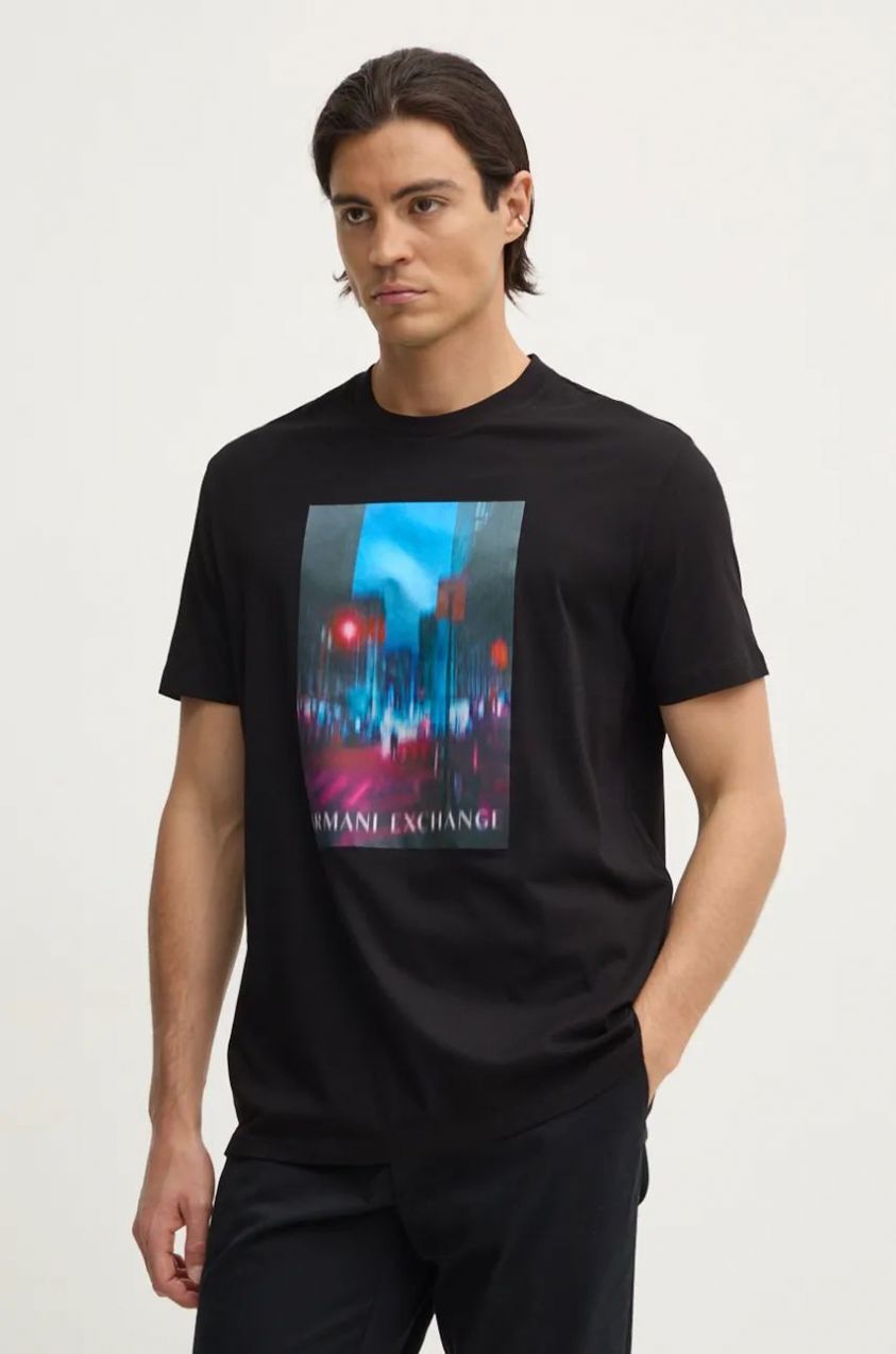 Bavlnené tričko Armani Exchange pánske, čierna farba, s nášivkou, XM000058 AF10356
