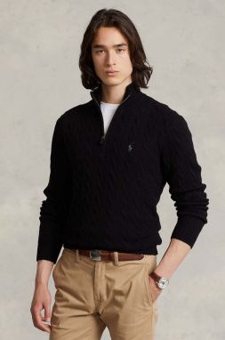 Vlnený sveter Polo Ralph Lauren pánsky, čierna farba, s polorolákom