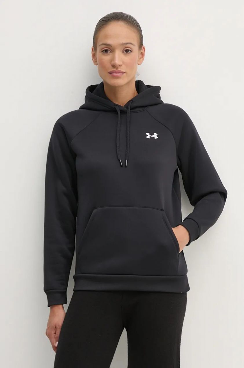 Mikina Under Armour Armour Fleece dámska, čierna farba, s kapucňou, jednofarebná, 1386507
