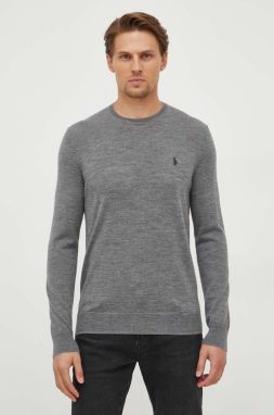 Vlnený sveter Polo Ralph Lauren pánsky, šedá farba