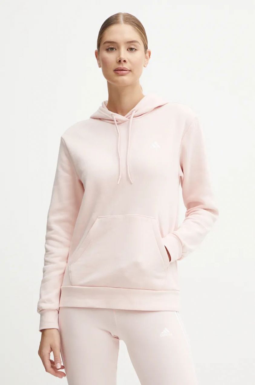 Mikina adidas Essentials dámska, ružová farba, s kapucňou, jednofarebná, IY1649
