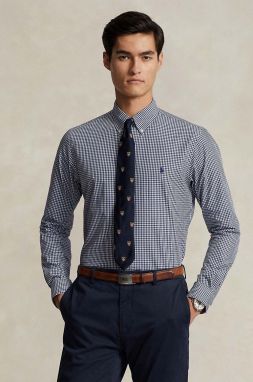 Košeľa Polo Ralph Lauren pánska,tmavomodrá farba,slim,s golierom button-down,710929345