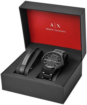Hodinky a náramok Armani Exchange pánske, čierna farba