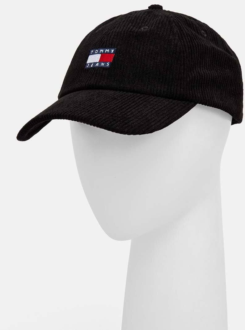 Menčestrová baseballová čiapka Tommy Jeans čierna farba, s nášivkou, AM0AM12636