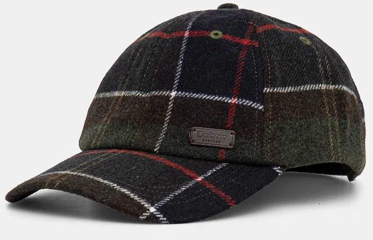 Šiltovka s prímesou vlny Barbour zelená farba, vzorovaná, MHA0553