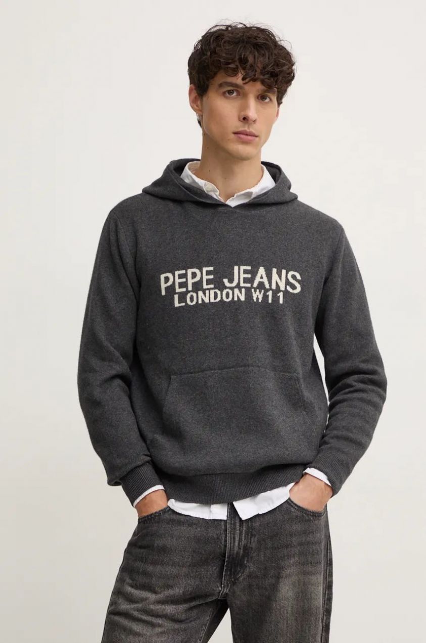 Sveter s prímesou vlny Pepe Jeans CARSON pánsky, šedá farba, PM702459