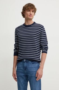 Sveter s prímesou vlny Pepe Jeans NEW ANDRE STRIPES pánsky, tmavomodrá farba, tenký, PM702479