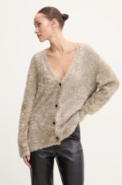 Kardigán Never Fully Dressed Metallic Cardigan dámsky, šedá farba, NFDKN457
