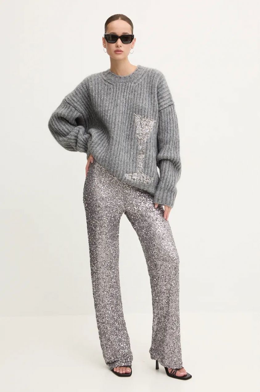 Sveter s prímesou vlny MSGM dámsky, šedá farba, teplý, 3742MDM207A.247984