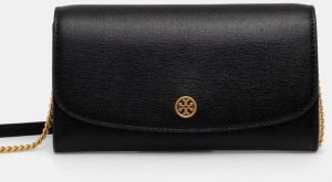 Kožená peňaženka Tory Burch Robinson dámska, čierna farba, 137152.001