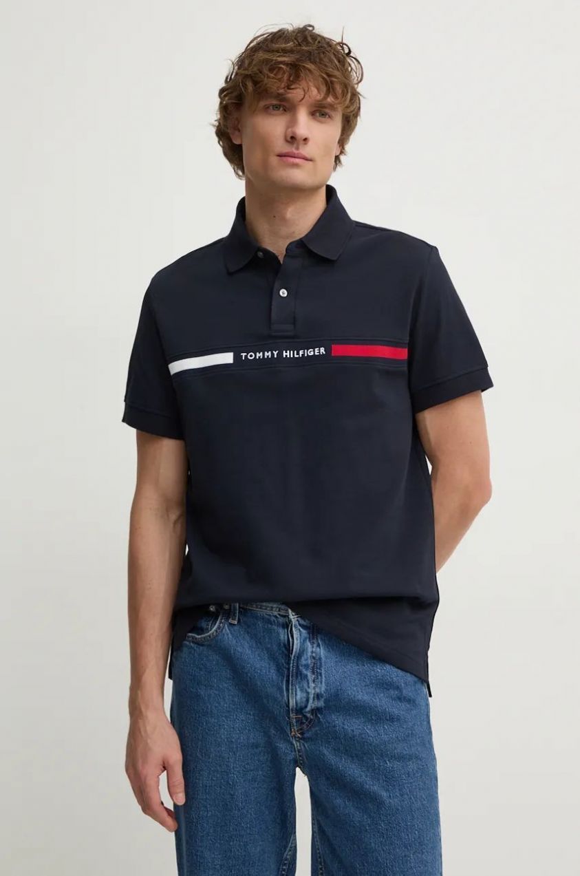 Polo tričko Tommy Hilfiger pánske, tmavomodrá farba, s nášivkou, MW0MW38130