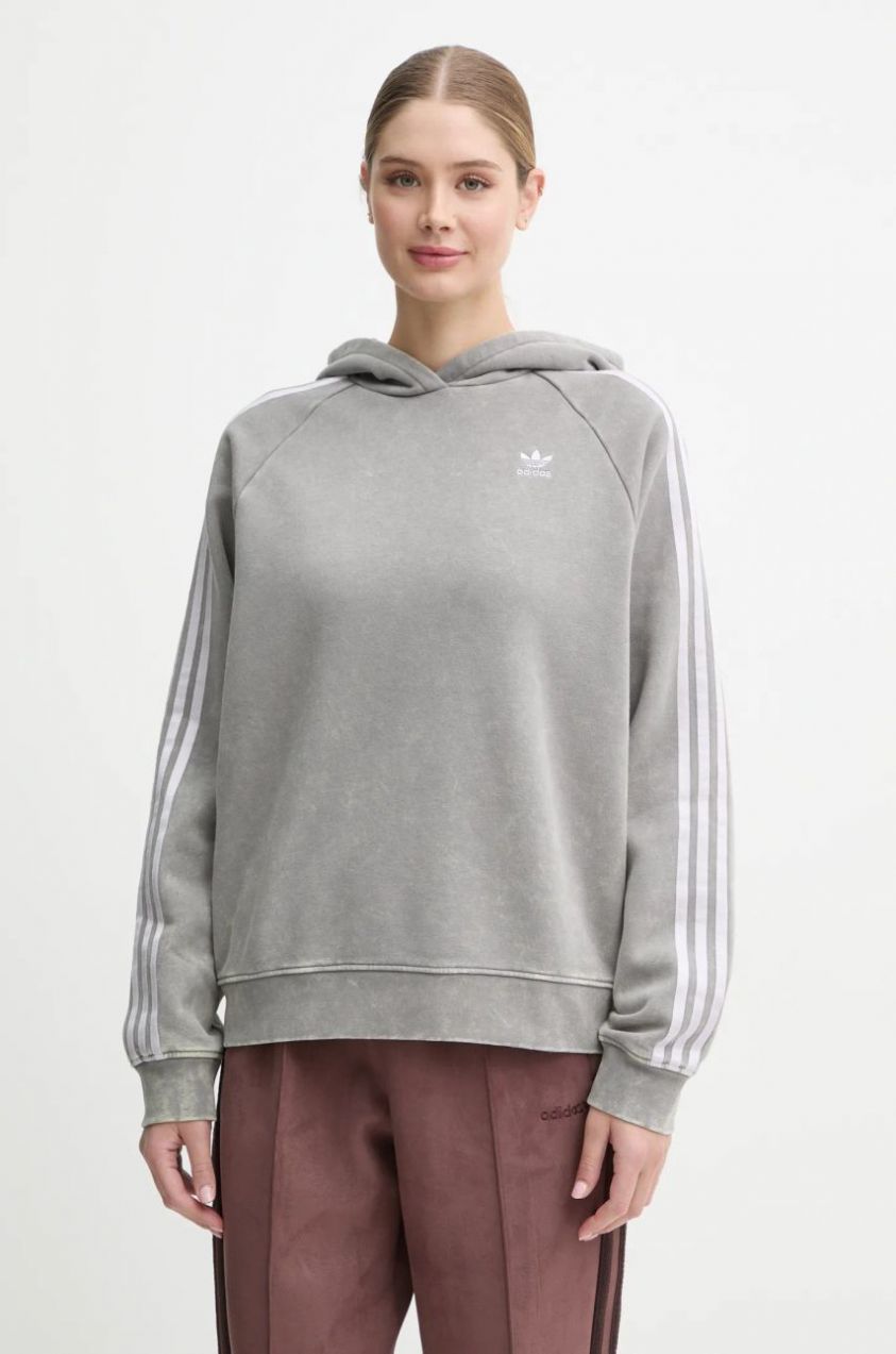 Mikina adidas Originals Wash Hoodie dámska, šedá farba, s kapucňou, s nášivkou, IW3414