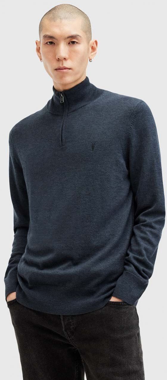 Vlnený sveter AllSaints KILBURN ZIP FUNNEL čierna farba, M082KB
