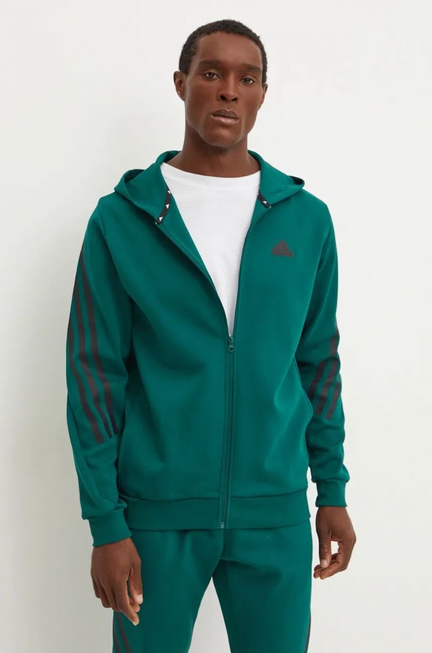 Mikina adidas Future Icons pánska, zelená farba, s kapucňou, s potlačou, IW8531