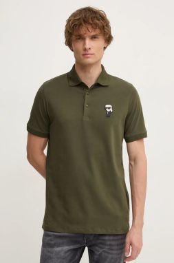 Polo tričko Karl Lagerfeld pánske, zelená farba, s nášivkou, 544221.745022