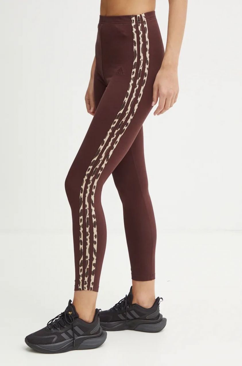 Legíny adidas Animal dámske, hnedá farba, vzorované, IY0150