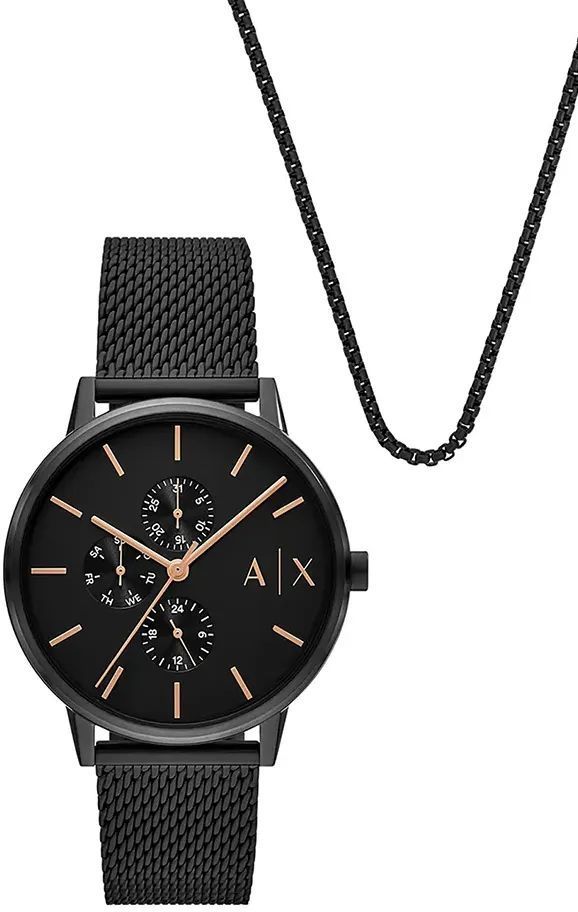 Hodinky a náhrdelníky Armani Exchange čierna farba, AX7162SET