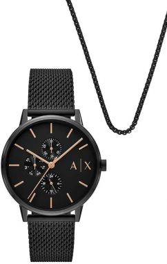 Hodinky a náhrdelníky Armani Exchange čierna farba, AX7162SET