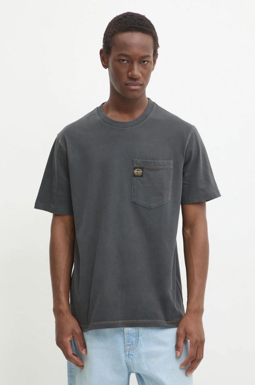 Bavlnené tričko Superdry pánske, šedá farba, jednofarebné, M1012079A-AFB
