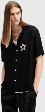 Košeľa AllSaints WISH pánska, čierna farba, voľný strih, M027SB