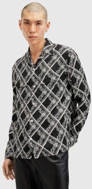 Košeľa AllSaints GRID pánska, čierna farba, voľný strih, M025SB