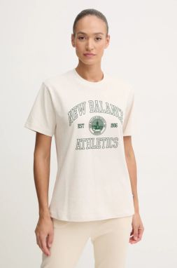 Bavlnené tričko New Balance dámske, béžová farba, WT43548LIT