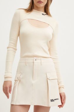 Sukňa Karl Lagerfeld Jeans béžová farba, mini, áčkový strih, 245J1203