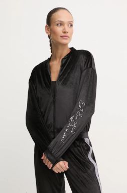 Velúrová mikina EA7 Emporio Armani čierna farba, s nášivkou, TJZDZ.6DTM27