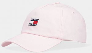 Bavlnená šiltovka Tommy Jeans ružová farba, s nášivkou, AW0AW16991