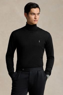 Vlnený sveter Polo Ralph Lauren pánsky, čierna farba, s rolákom, 710946145
