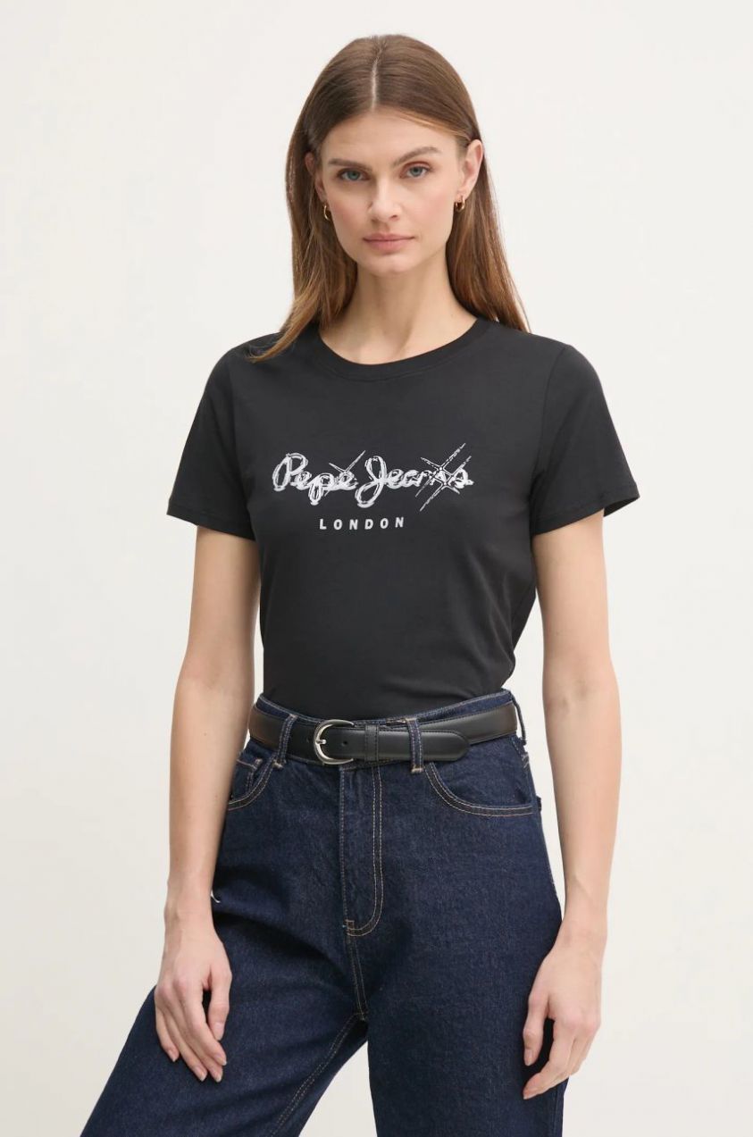 Bavlnené tričko Pepe Jeans LETICIA dámske, čierna farba, PL505997