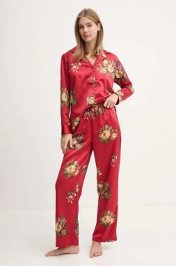 Pyžamo Lauren Ralph Lauren dámske, červená farba, saténové, ILN92381
