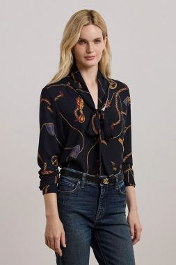 Blúzka Lauren Ralph Lauren dámska, tmavomodrá farba, vzorovaná, 200957153