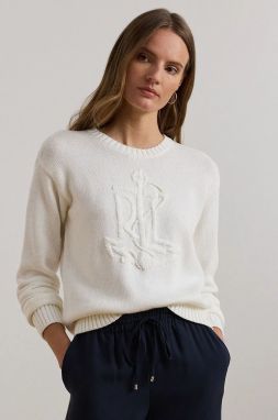 Bavlnený sveter Lauren Ralph Lauren biela farba, 200957565