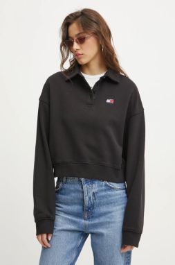 Bavlnená mikina Tommy Jeans dámska, čierna farba, vzorovaná, DW0DW19409