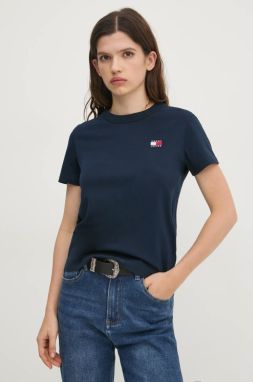 Bavlnené tričko Tommy Jeans dámske, tmavomodrá farba, DW0DW20153