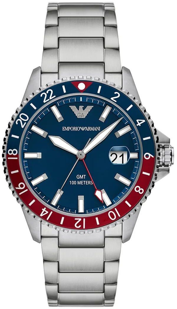 Hodinky Emporio Armani Diver GMT pánske, strieborná farba, AR11590