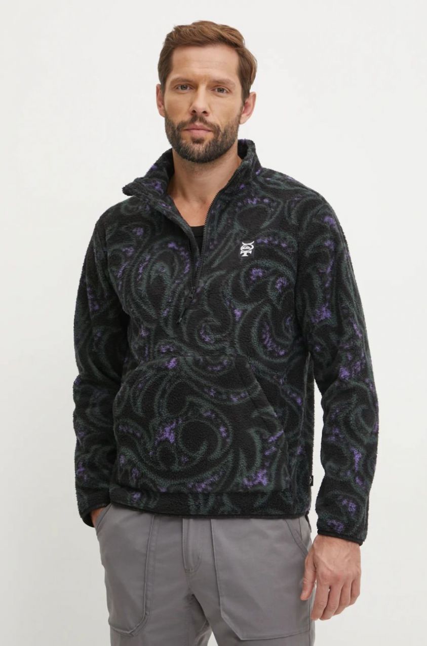 Fleecová mikina Quiksilver Mercury čierna farba, vzorovaná, AQYFT03405