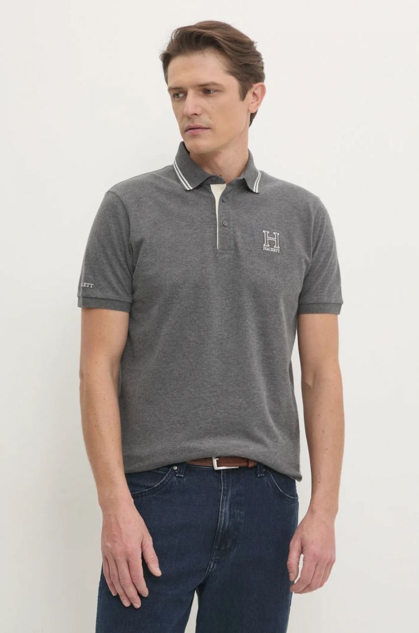 Polo tričko Hackett London pánske, šedá farba, jednofarebné, HM563381