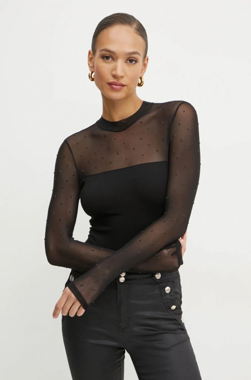 Blúzka Morgan TNIGHT dámska, čierna farba, s nášivkou, TNIGHT