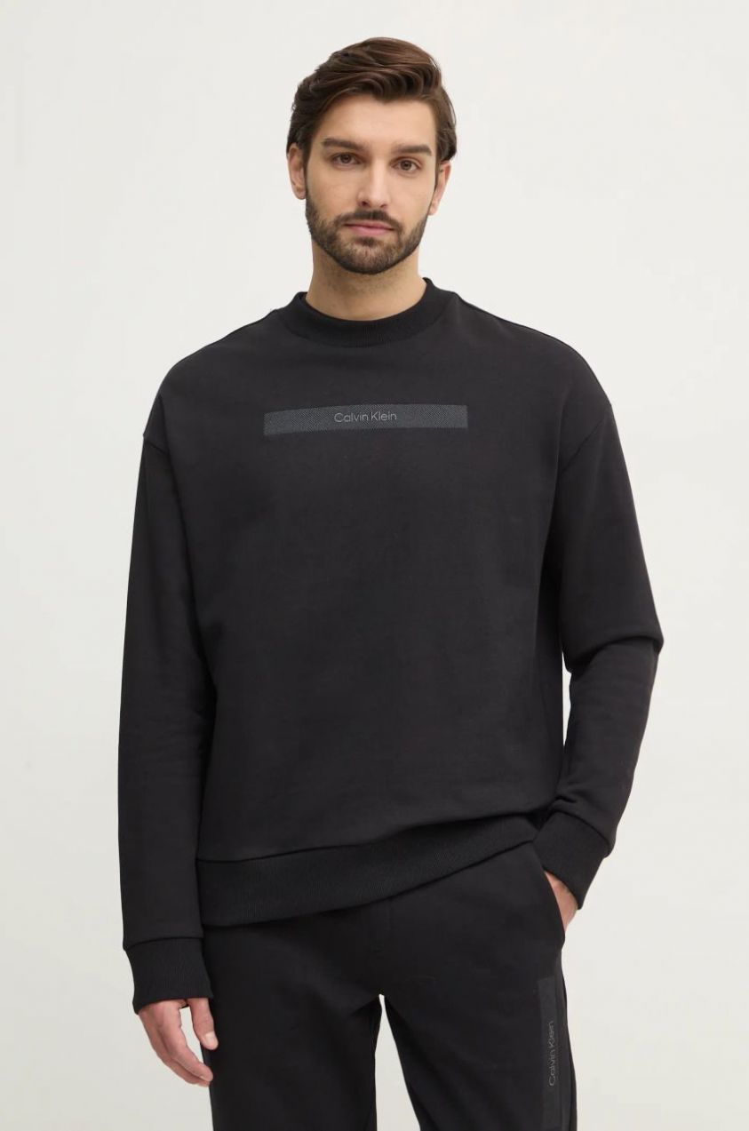 Bavlnená mikina Calvin Klein pánska, čierna farba, s nášivkou, K10K113763