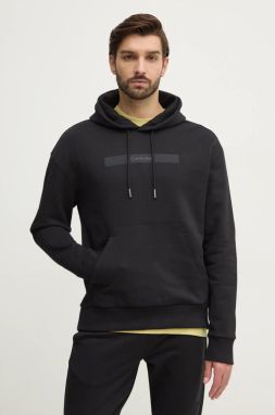 Bavlnená mikina Calvin Klein pánska, čierna farba, s kapucňou, s potlačou, K10K113768