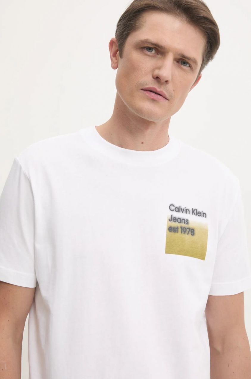 Bavlnené tričko Calvin Klein Jeans pánske, biela farba, s potlačou, J30J327080