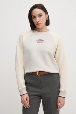 Mikina Tommy Hilfiger dámska, šedá farba, s nášivkou, WW0WW43845