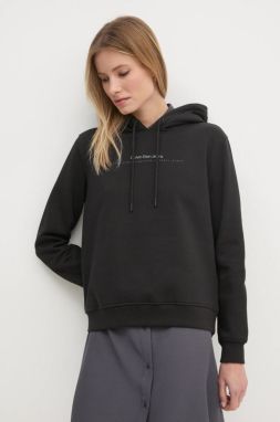 Mikina Calvin Klein Jeans dámska, čierna farba, s kapucňou, s potlačou, J20J225494