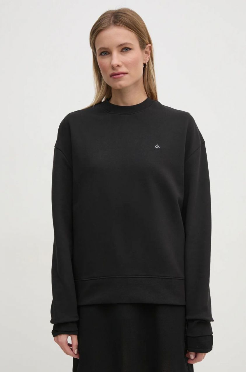 Bavlnená mikina Calvin Klein dámska, čierna farba, jednofarebná, K20K208092