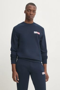 Bavlnená mikina Tommy Jeans pánska, tmavomodrá farba, s potlačou, DM0DM20341