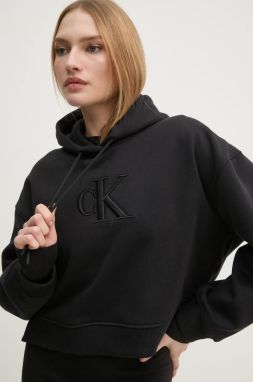 Mikina Calvin Klein Jeans dámska, čierna farba, s kapucňou, s nášivkou, J20J224718