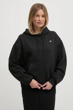 Mikina Calvin Klein Jeans dámska, čierna farba, s kapucňou, s potlačou, J20J224739