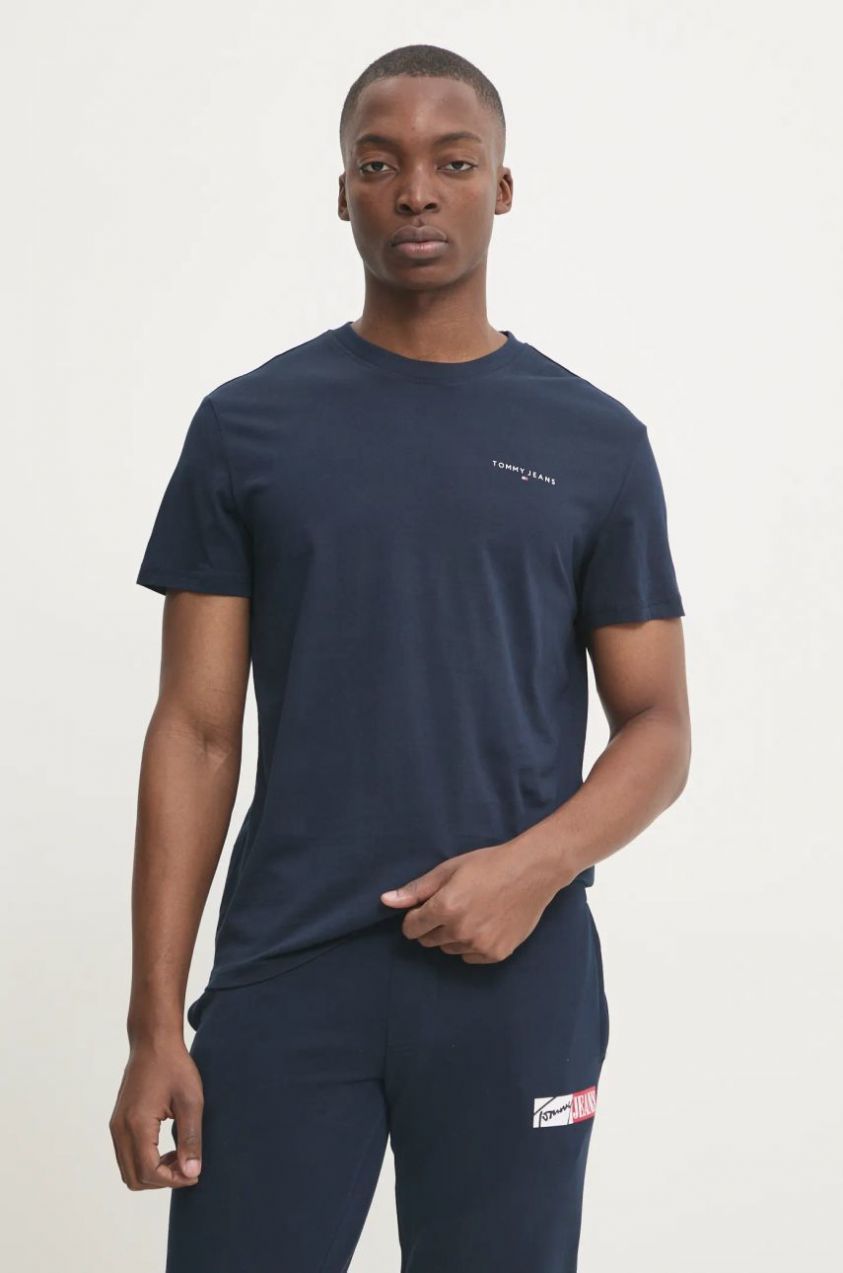 Bavlnené tričko Tommy Jeans pánske, tmavomodrá farba, jednofarebné, DM0DM21188